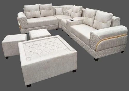 Rexin 7 Seater L Shape White Sofa Set