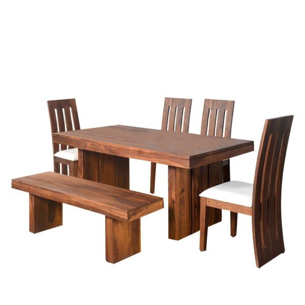 Solid Sheesham Wood Dining Table 6 Seater with Bench for Dining Room