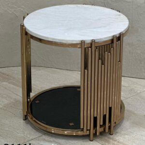 Artis Metal End Table In White & Golden Finish