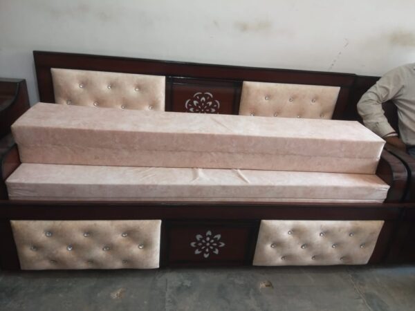 3 seater teak wood sofa cum bed, with storage