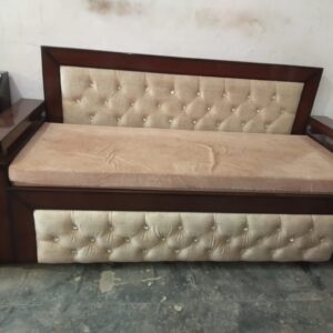 3 seater teak wood sofa cum bed, with storage