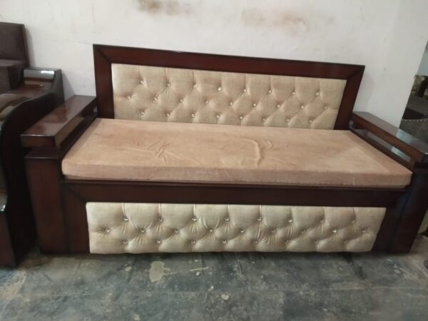 3 seater teak wood sofa cum bed, with storage