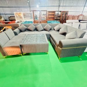 L Shape 8 Seater Fabric Sofa Set With Centre Table, Living Room