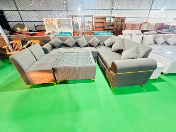 L Shape 8 Seater Fabric Sofa Set With Centre Table, Living Room