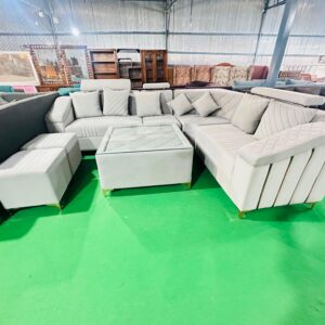 L Shape 7 Seater Fabric Sofa Set With Centre Table, Living Room