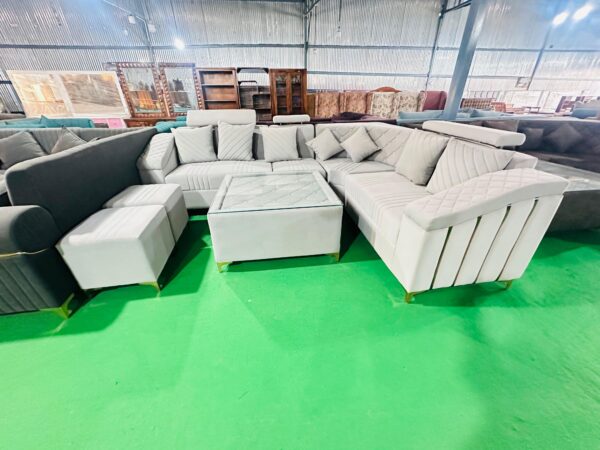 L Shape 7 Seater Fabric Sofa Set With Centre Table, Living Room