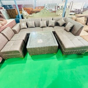 L Shape 7 Seater Fabric Sofa Set With Centre Table, Living Room