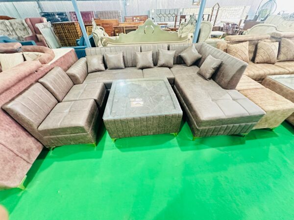 L Shape 7 Seater Fabric Sofa Set With Centre Table, Living Room