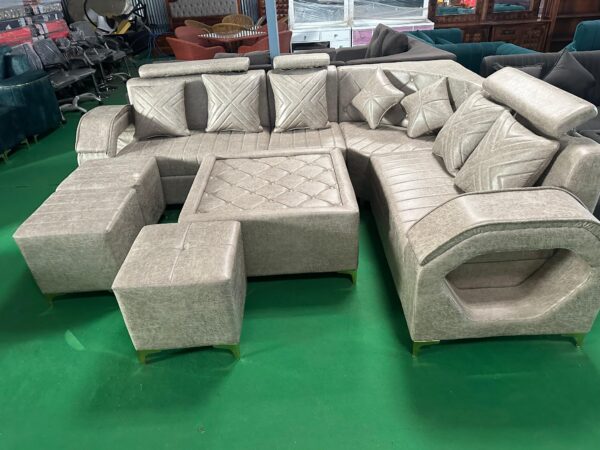 L Shape 7 Seater Fabric Sofa Set With Centre Table, Living Room