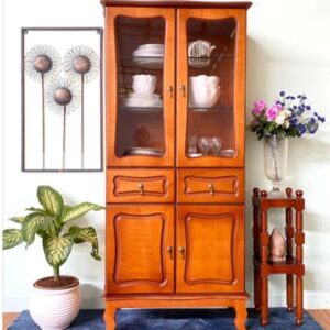 Two Door Solid Wood Crockery Unit With Glass